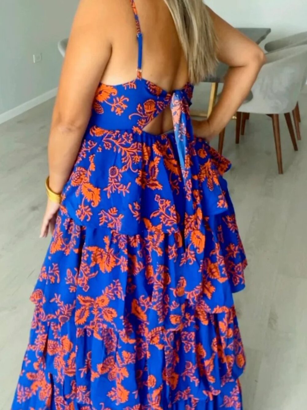 ENTRO Blue and Orange Tiered Ruffle Maxi Dress - Picture 7 of 10